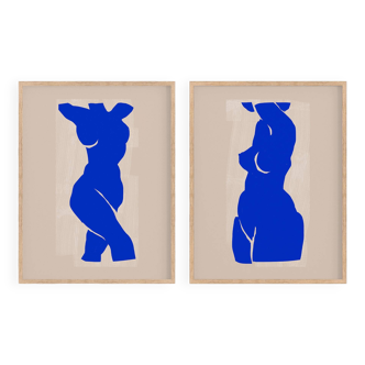 Paire d’estampes, art mural silhouette féminine. Lot de deux, 50x70cm