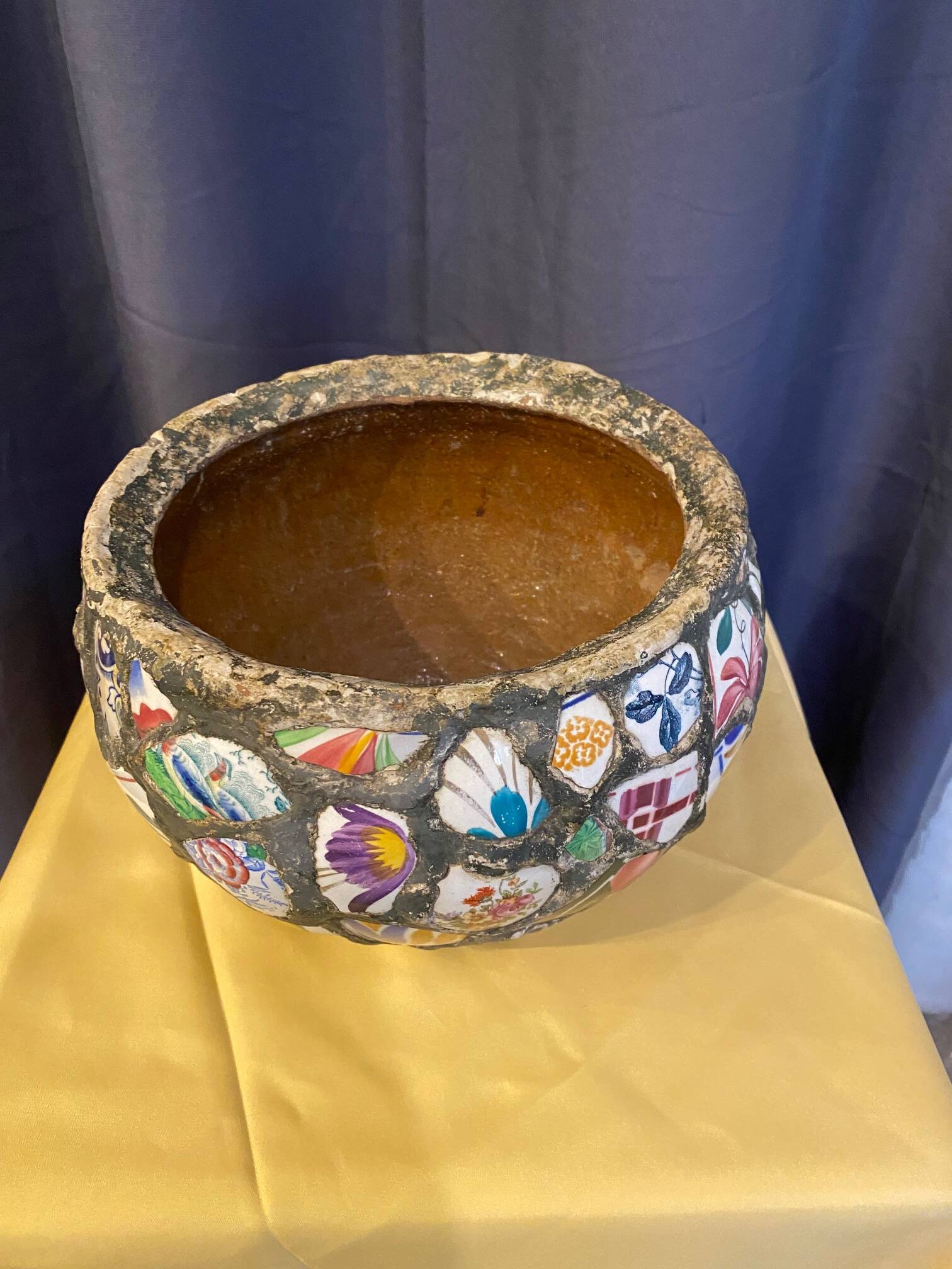 Ancien cache pot mosaique style picassiette annees 60