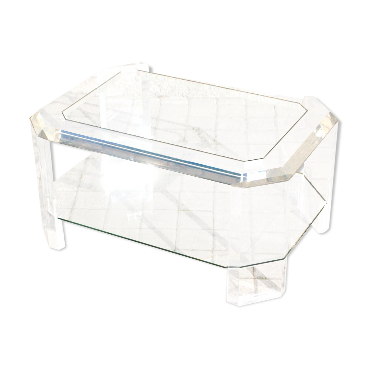 Coffee table DESIGN Modernist glass and transparent plexiglass Lucite DAVID LANGE 75x50
