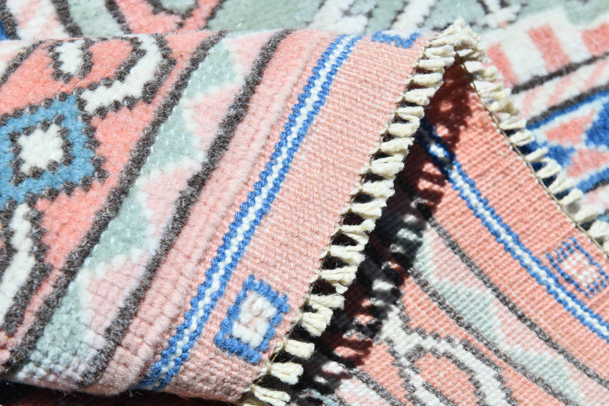 Powder Pink & Soft Blue Vintage Persian Rug, 166x209 Cm