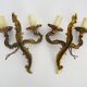 Old pair of double-light wall sconces, acanthus leaf. 60s