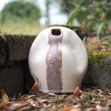 Free-form Soliflore - cracked white enamel - organic ceramic - 80s