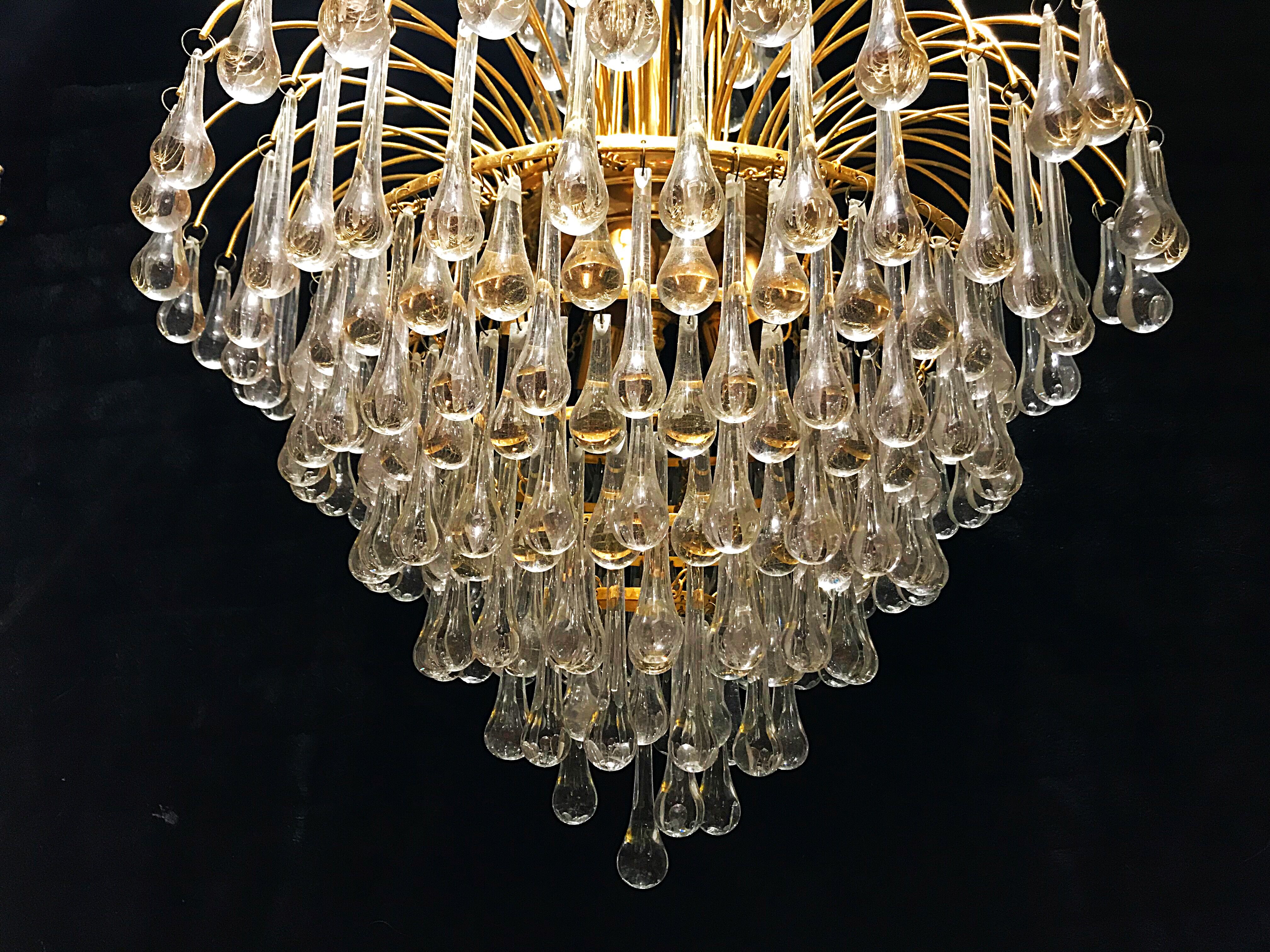 Paolo Venini drops handblown glass with gilt gold structure 1970