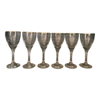 Set of 6 glass wine glasses 1950.