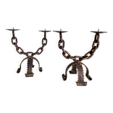 Pair of Brutalist Candelabra Candle Holders from the 60s 70s