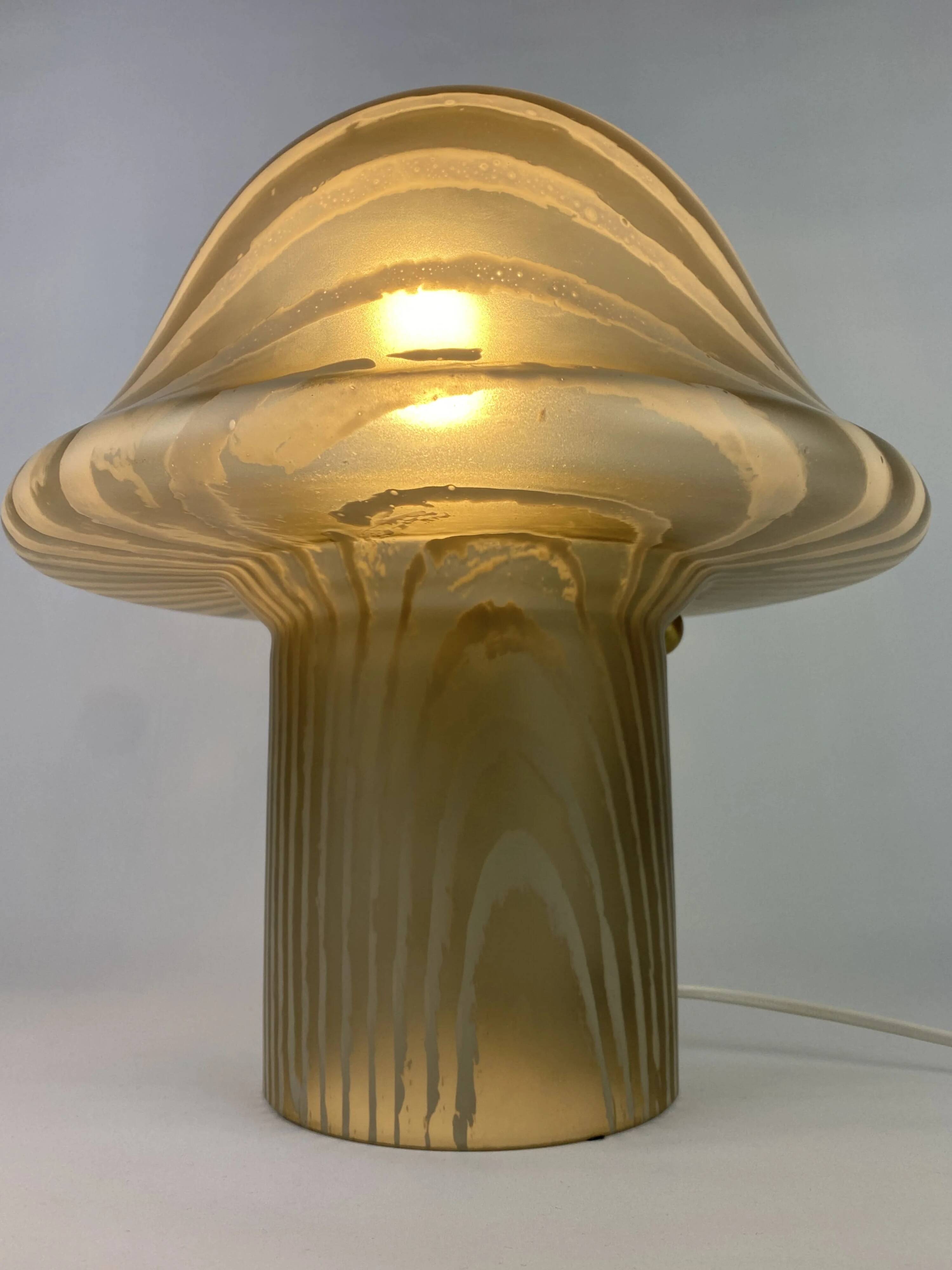 Large mushroom table lamp by Peill and Putzler in smoked glass XL 1970