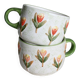 Tasses / mugs barbotine vintage - Motif tulipe - Tons orange et vert