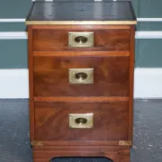 Yew Wood Nightstand Military Campaign with Green Leather Top