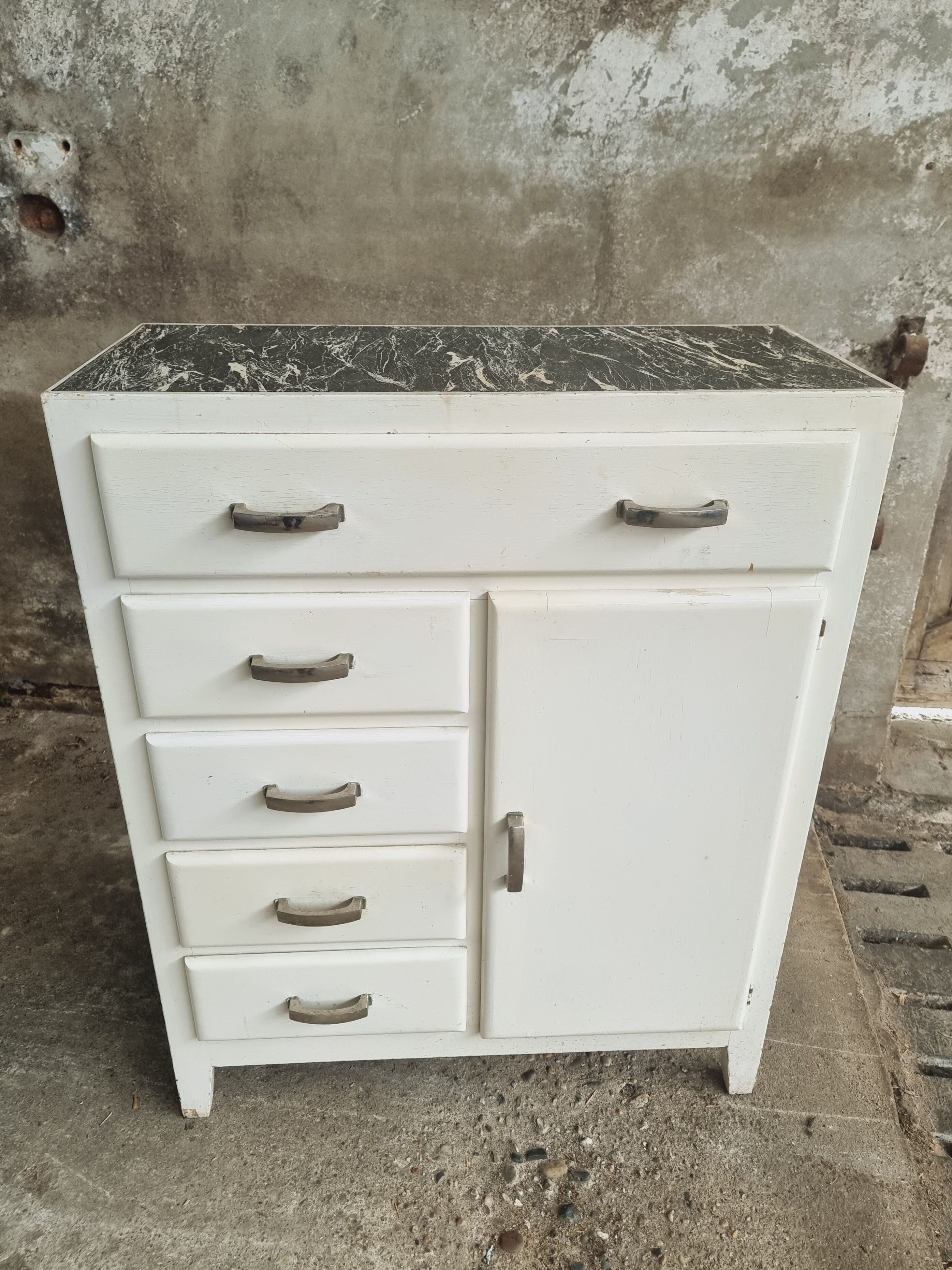 Brocante chest of drawers cream white sideboard 50s