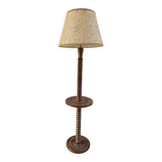 Turned wooden floor lamp