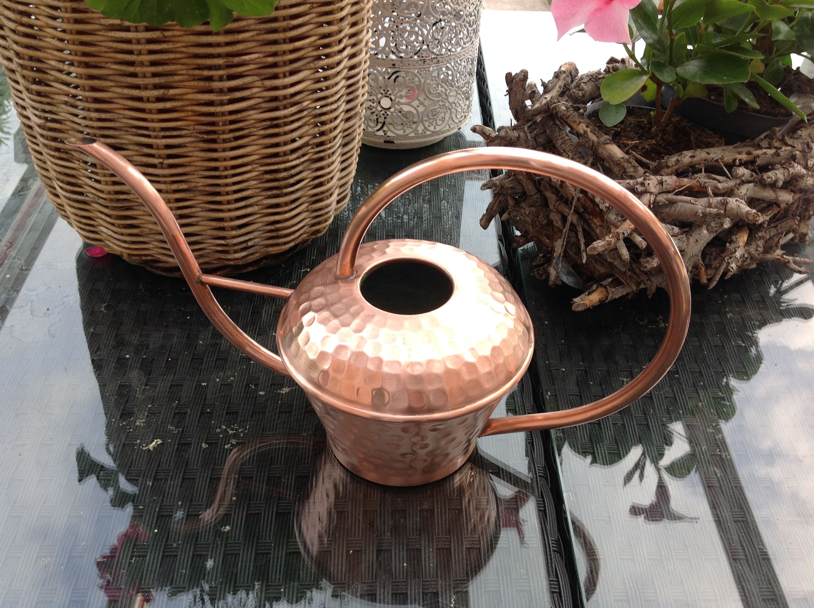 Arrosoir en cuivre brossé par Lecellier Villedieu vintage  années 60-70