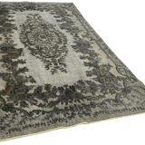 Handmade distressed turkish 1980s 181 cm x 292 cm grey rug