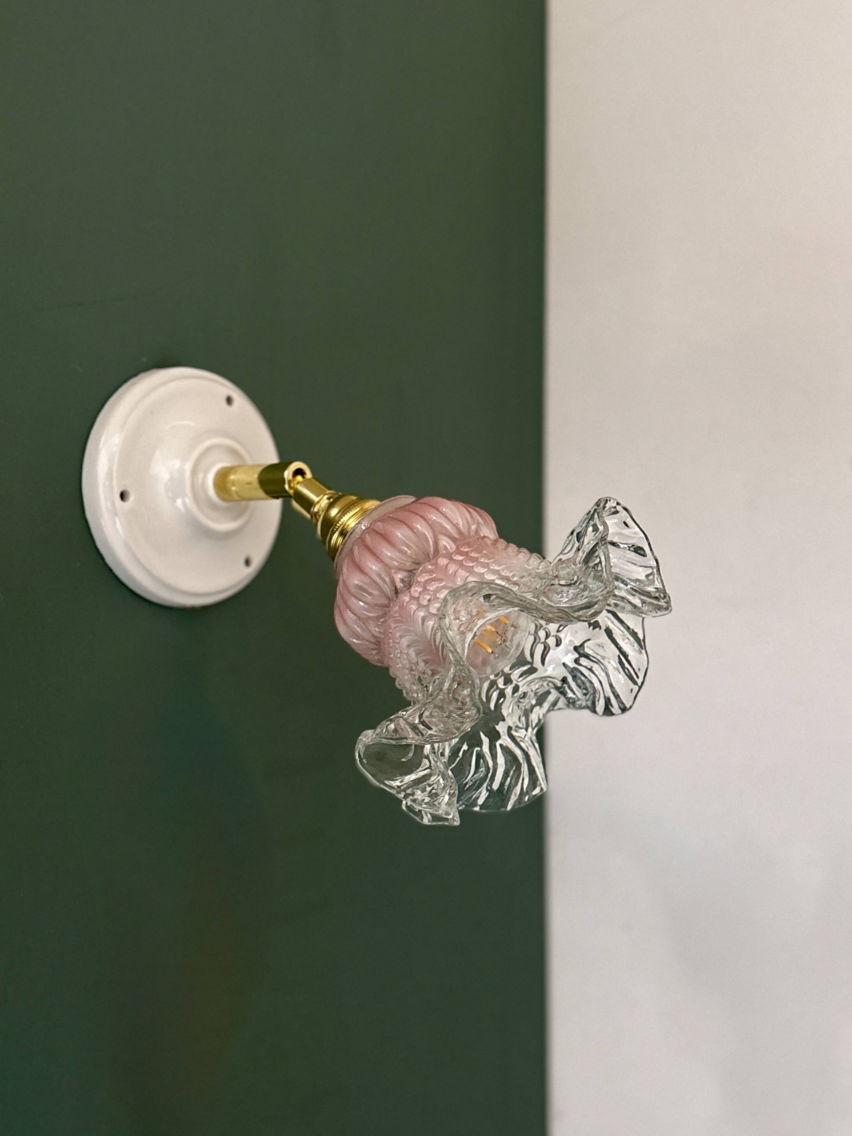 Vintage pink and clear glass tulip wall light.