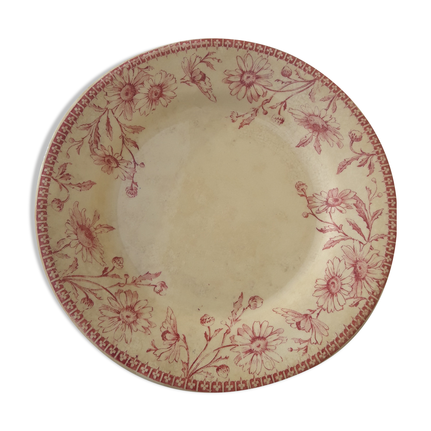 Gien red flower opaque porcelain plate diam 21.5 cm