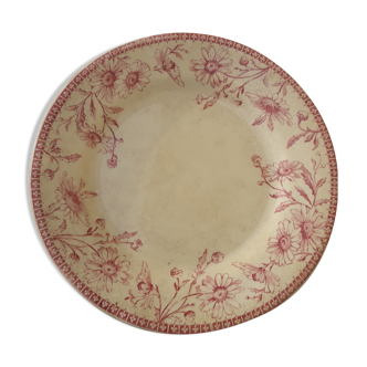 Gien red flower opaque porcelain plate diam 21.5 cm