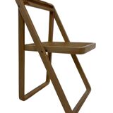 set of four mid century modern folding chairs, wood and webbing chair, italy 1970s design