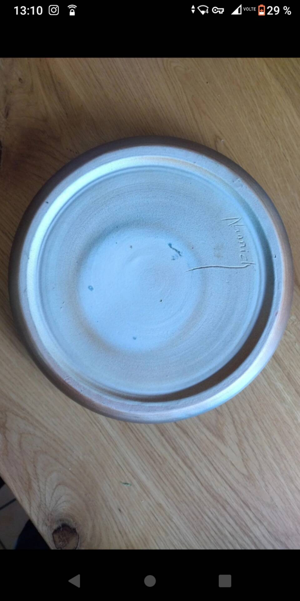Vintage blue ceramic saucer dish bowl under pot