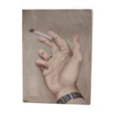 Painting hand to the cigarette oil on cardboard years 30 40 signed Pierre Roig