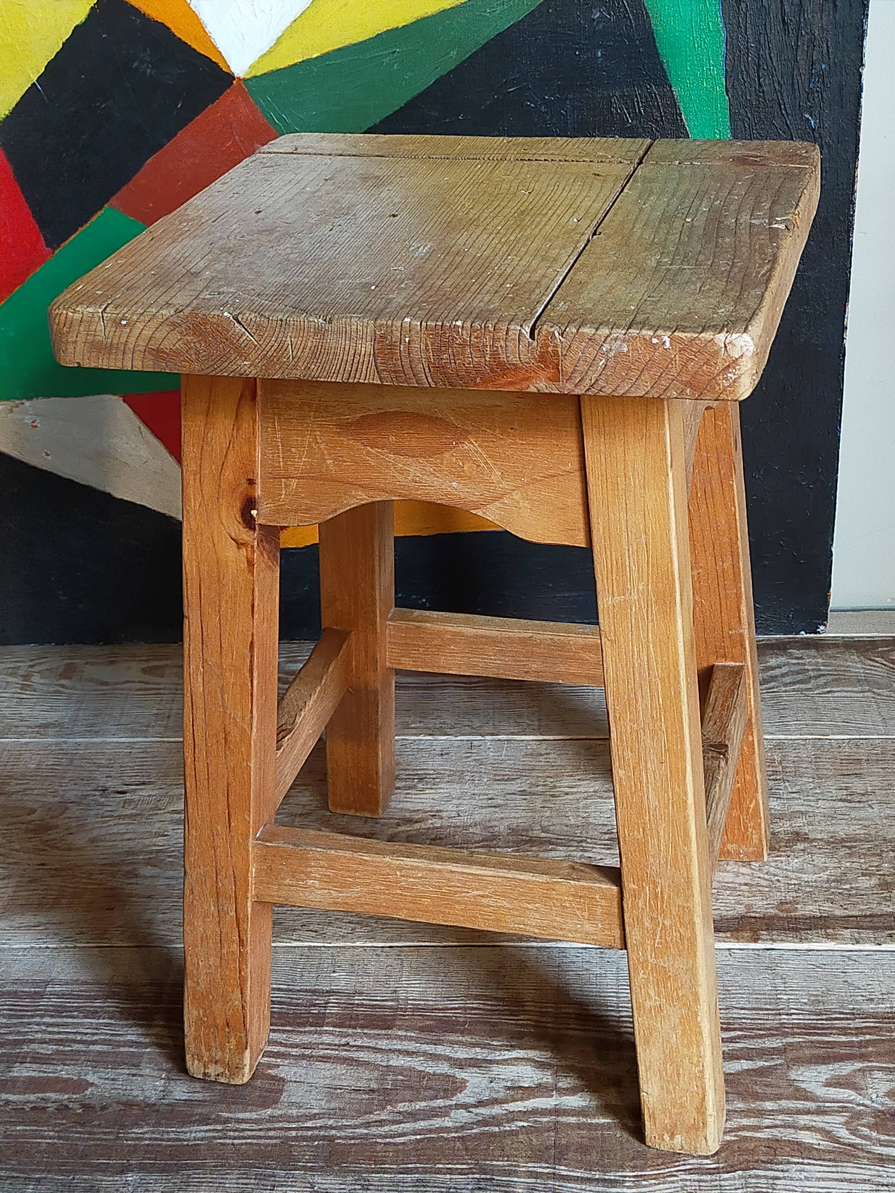 Vintage solid pine workshop stool