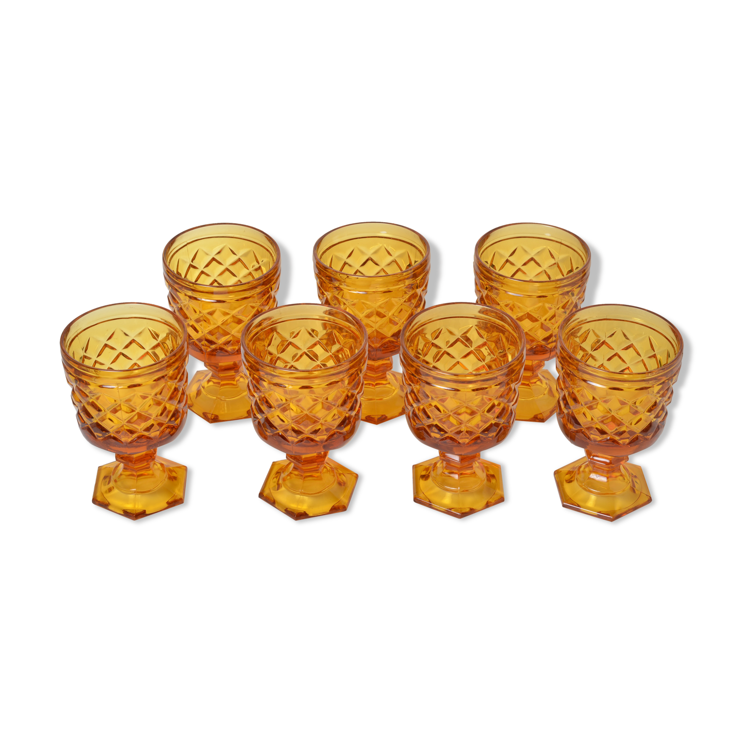 7 amber stemmed glasses