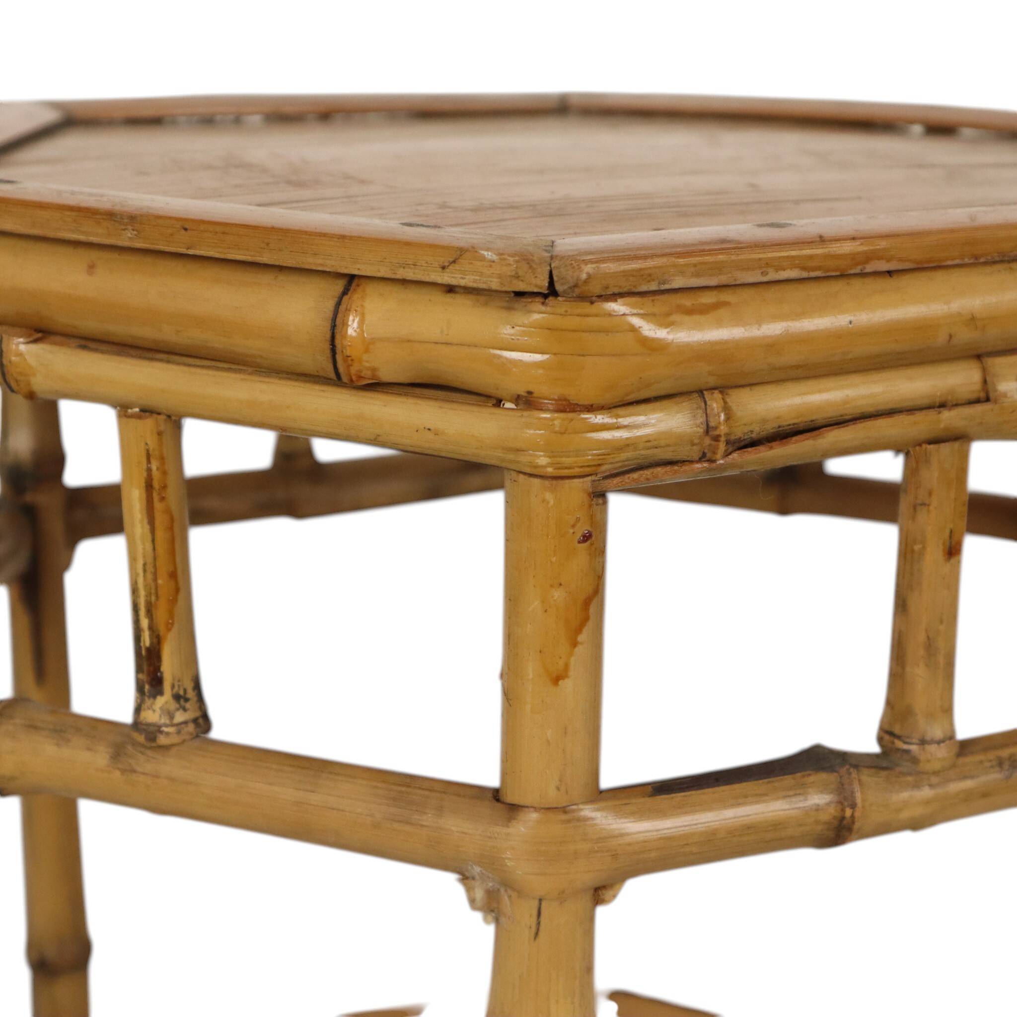 Vintage Set of 3 Bamboo and Rattan Side Tables / Nesting Tables – Boho Styl