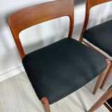 Ensemble de 6 chaises de salle à manger vintage en teck danois Niels O. Møller des années 1950, modèle n° 75.