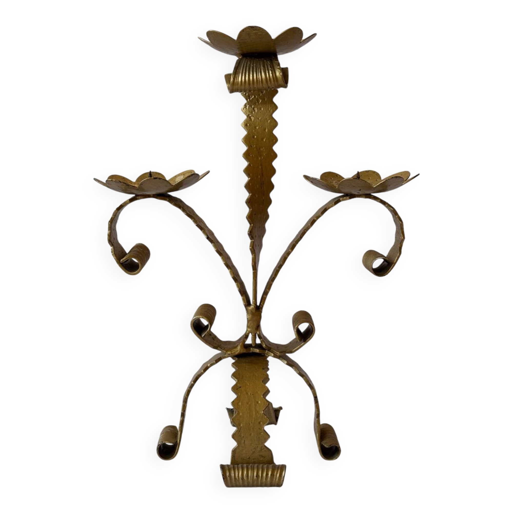 Vintage Stylized Candlestick in Golden Wrought Iron