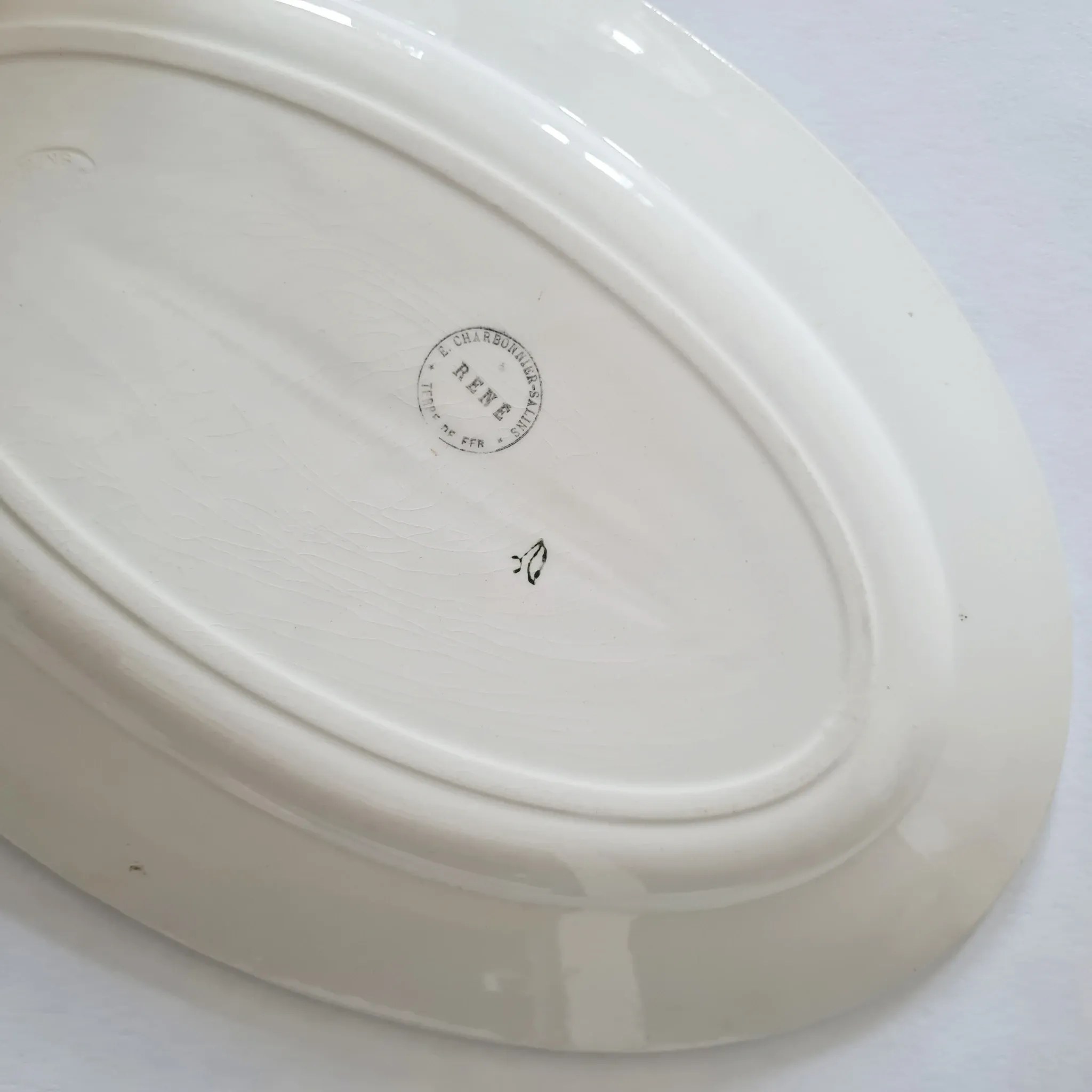 Antique oval dish in Salins ironstone "Renée" – Floral decoration