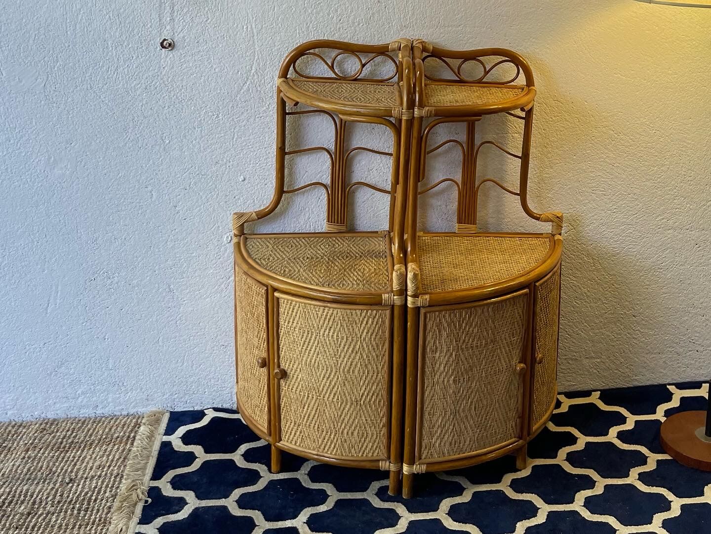 Two Vintage rattan corner notches/shelves