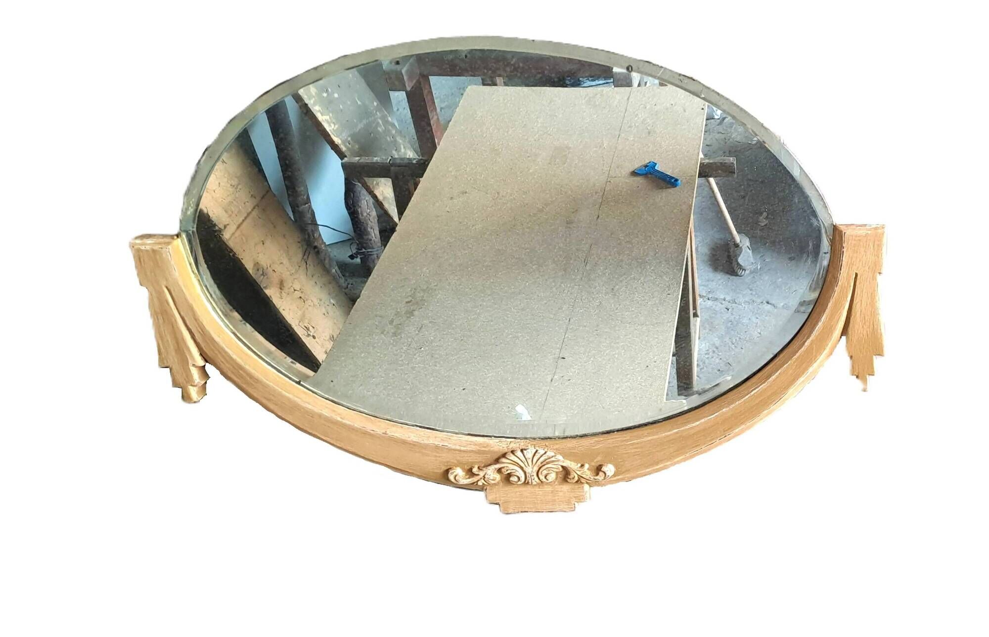 Carved wooden mirror Art Nouveau France 1920 oval shape