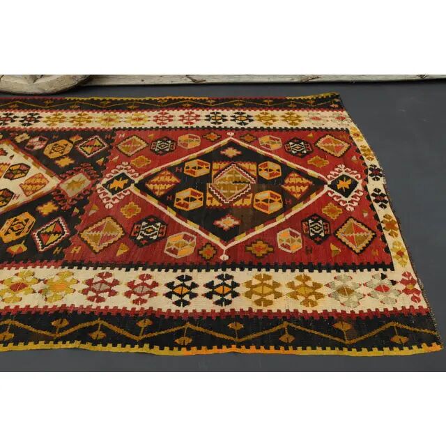 1970s Turkish Oushak Handmade Wool Cotton Red Runner 127x321