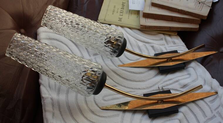 Pair of glass and metal sheaf-shaped wall lights circa 1960