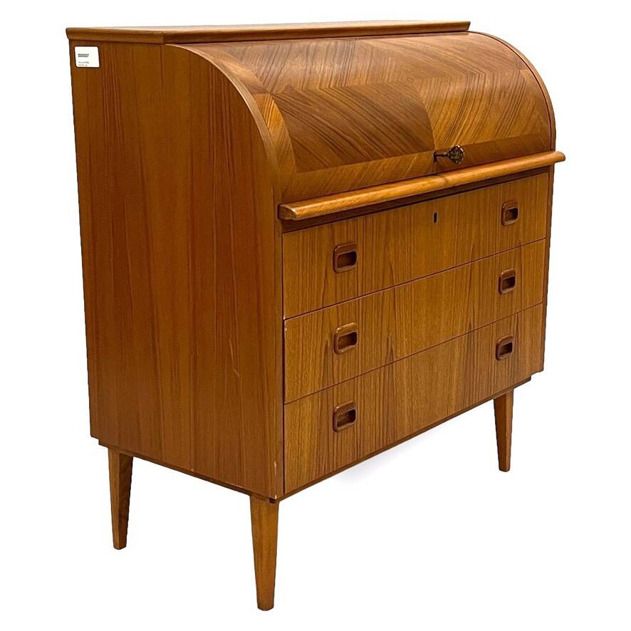 VINTAGE SECRETARY WITH TEAK CURTAIN AND 3 DRAWERS 1960 SWEDEN