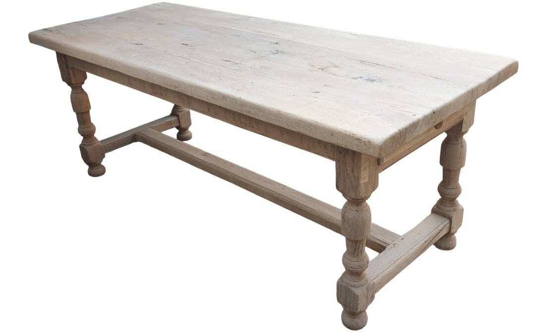 Solid oak farmhouse table with a drawer, tabletop thickness 5 cm.