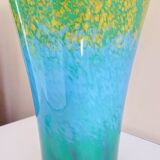 Large flared vase, signed La Rochère, blown glass with colored inclusions
