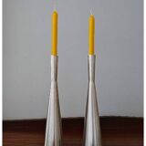 Pair of vintage brushed metal candlesticks