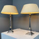 Pair of table lamps, Corinthian columns, silver-plated, England, 1970s