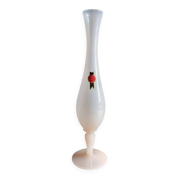 Vase Soliflore Vintage Opaline Italienne Blanche Rose Nude
