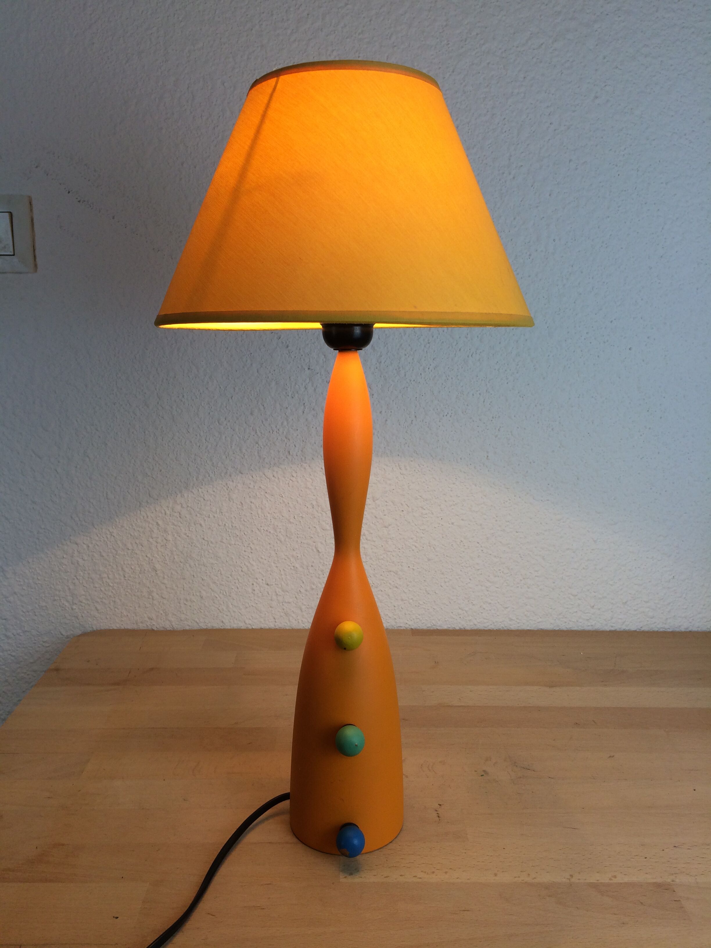 Lamp Olivier Villatte orange wood, 80s