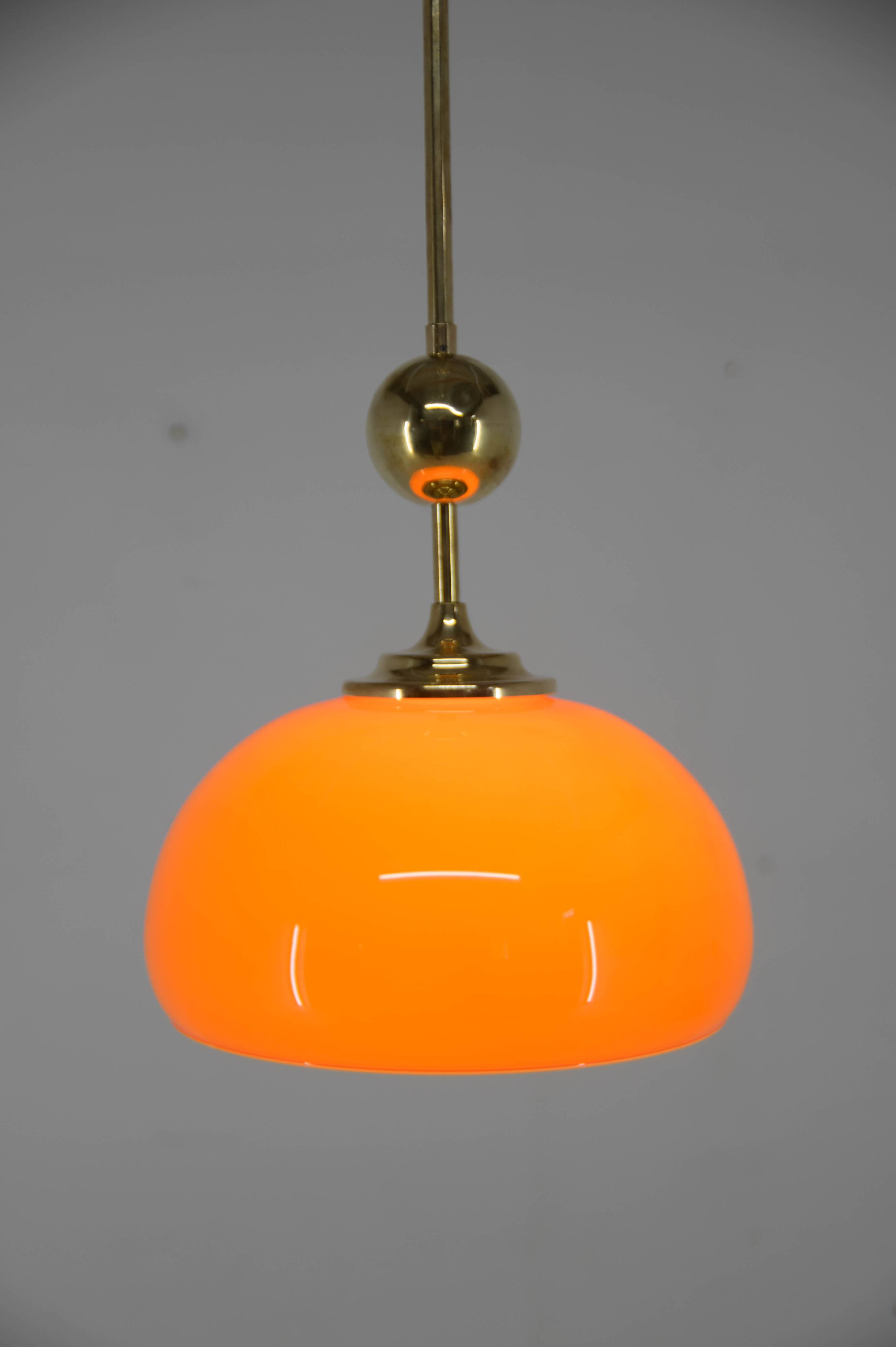 Orange glass and brass pendant, 1980s, restored