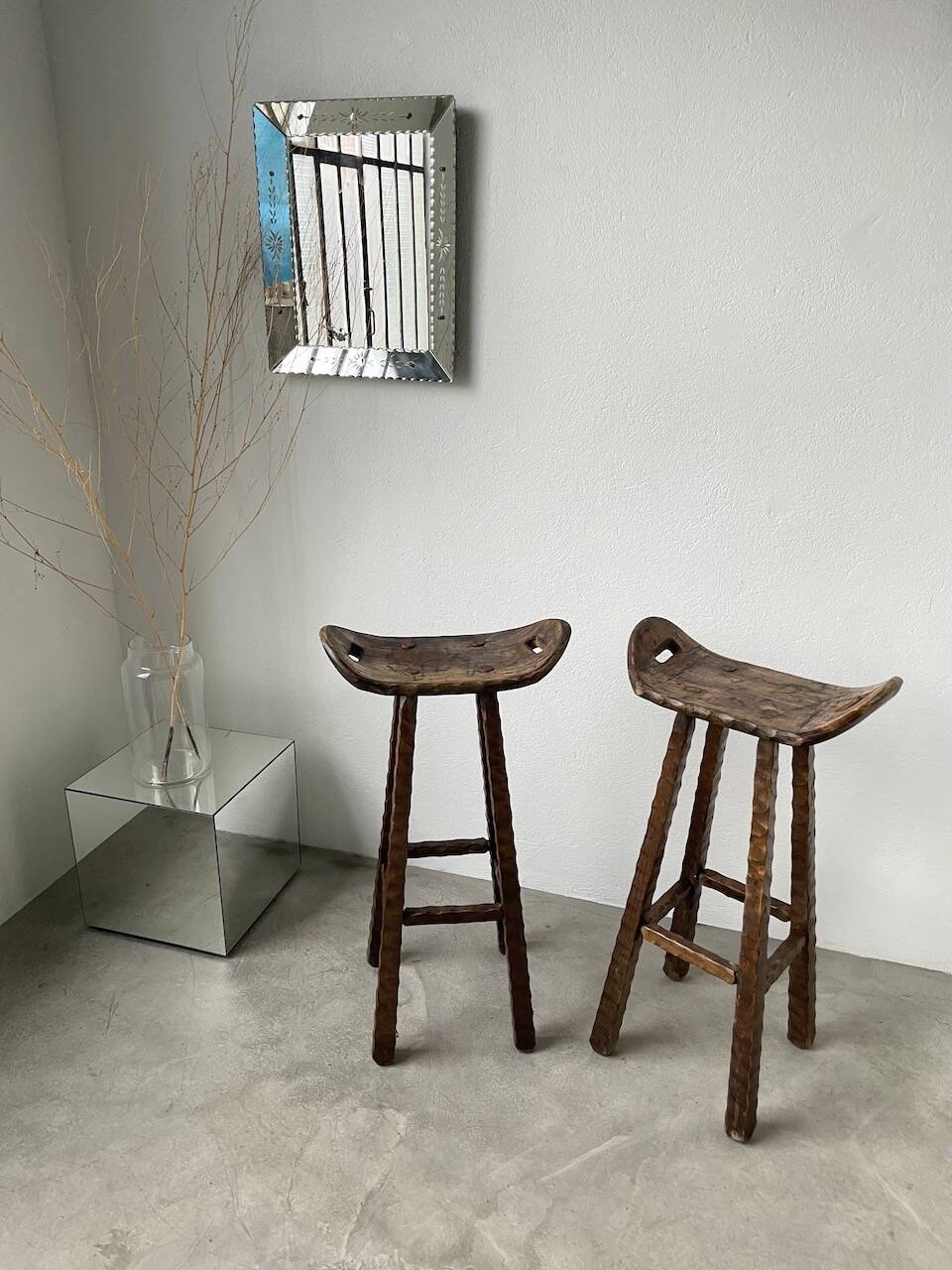 Pair of brutalist high stools