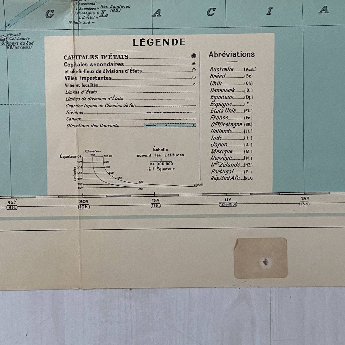 Planisphère mappemonde Taride vintage 1976
