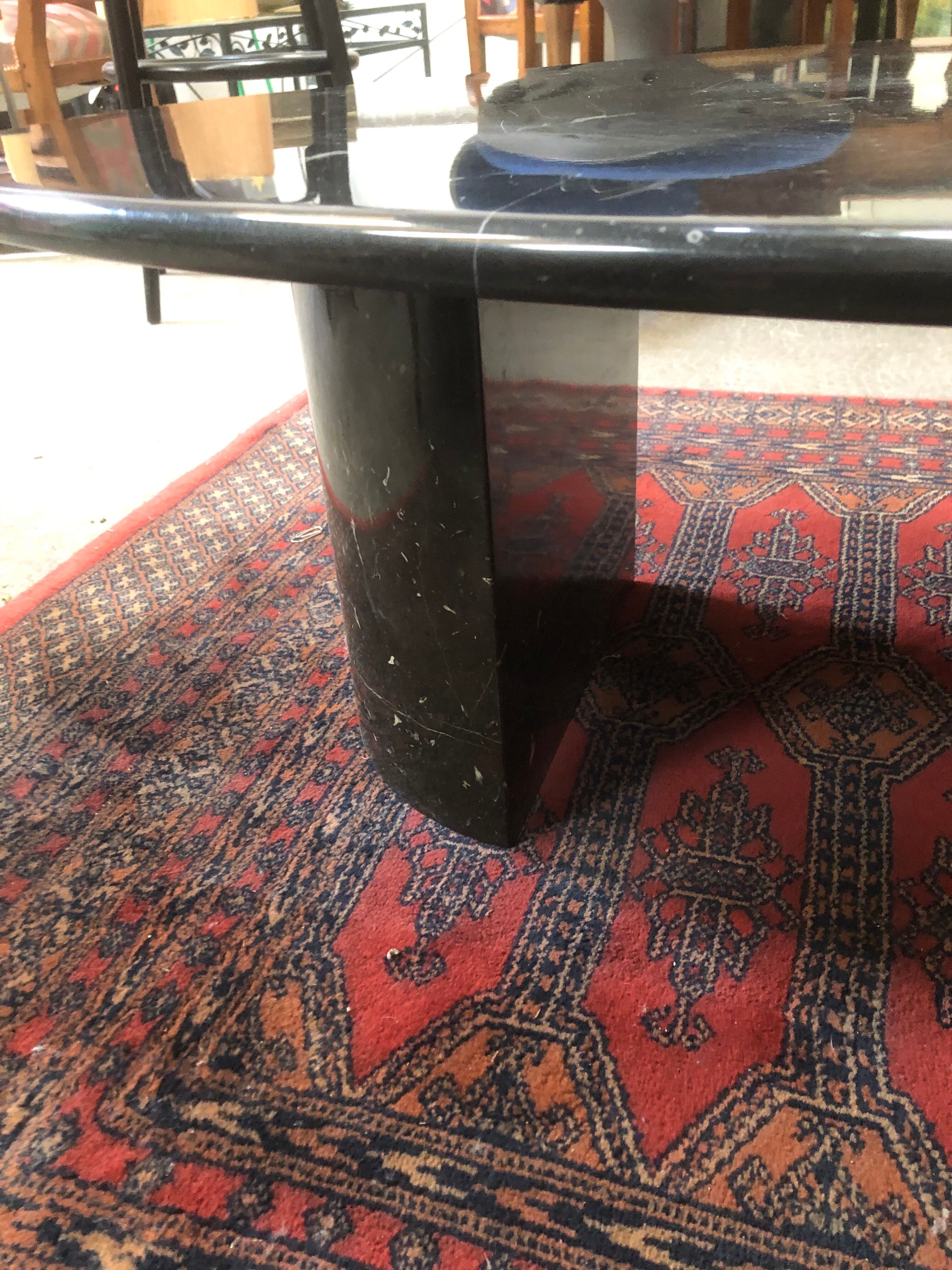 80s black marble oval coffee table