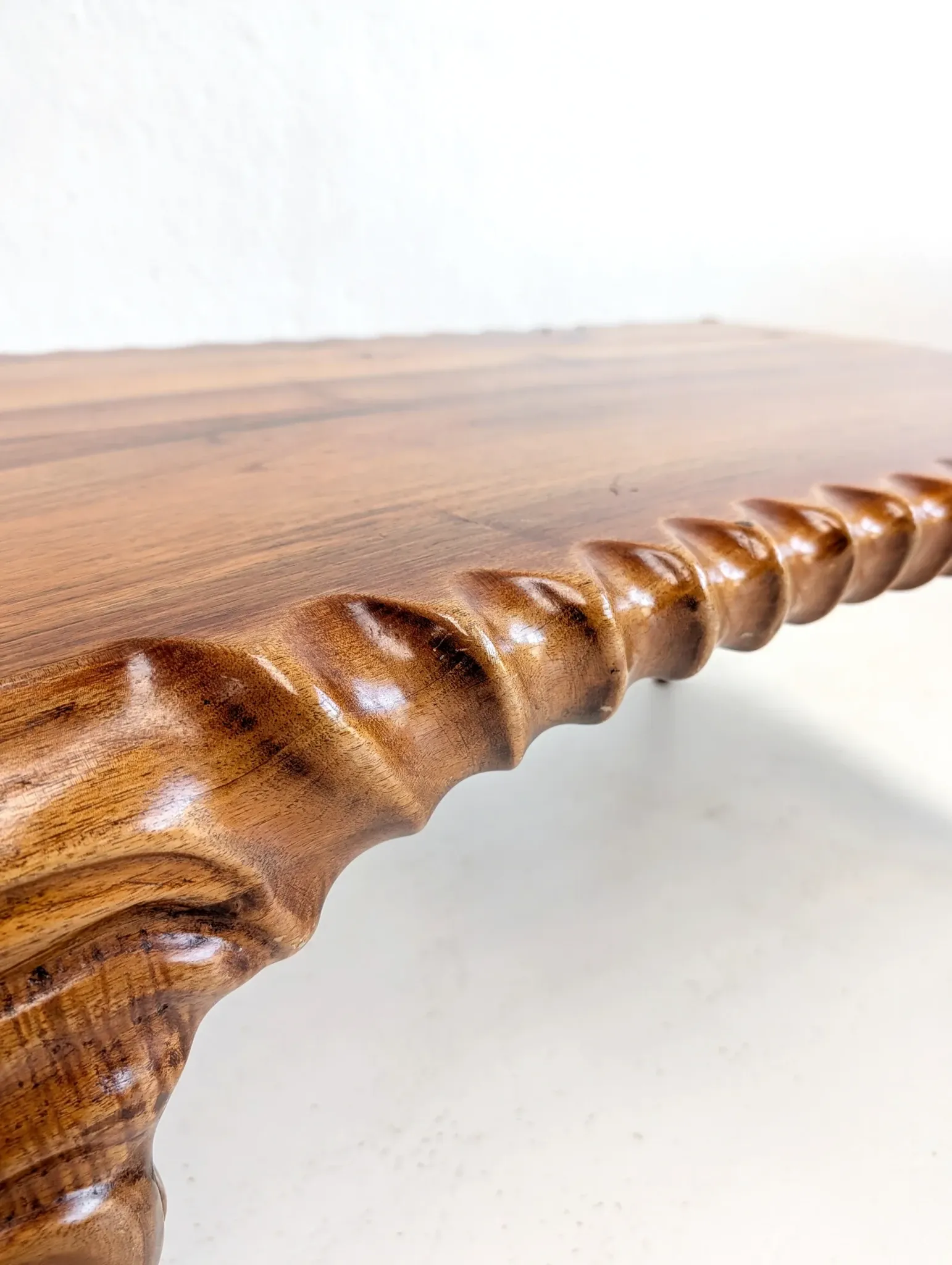 Handcarved sculptural suar wood coffee table 1960s