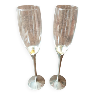 Set of 2 crystal champagne flutes