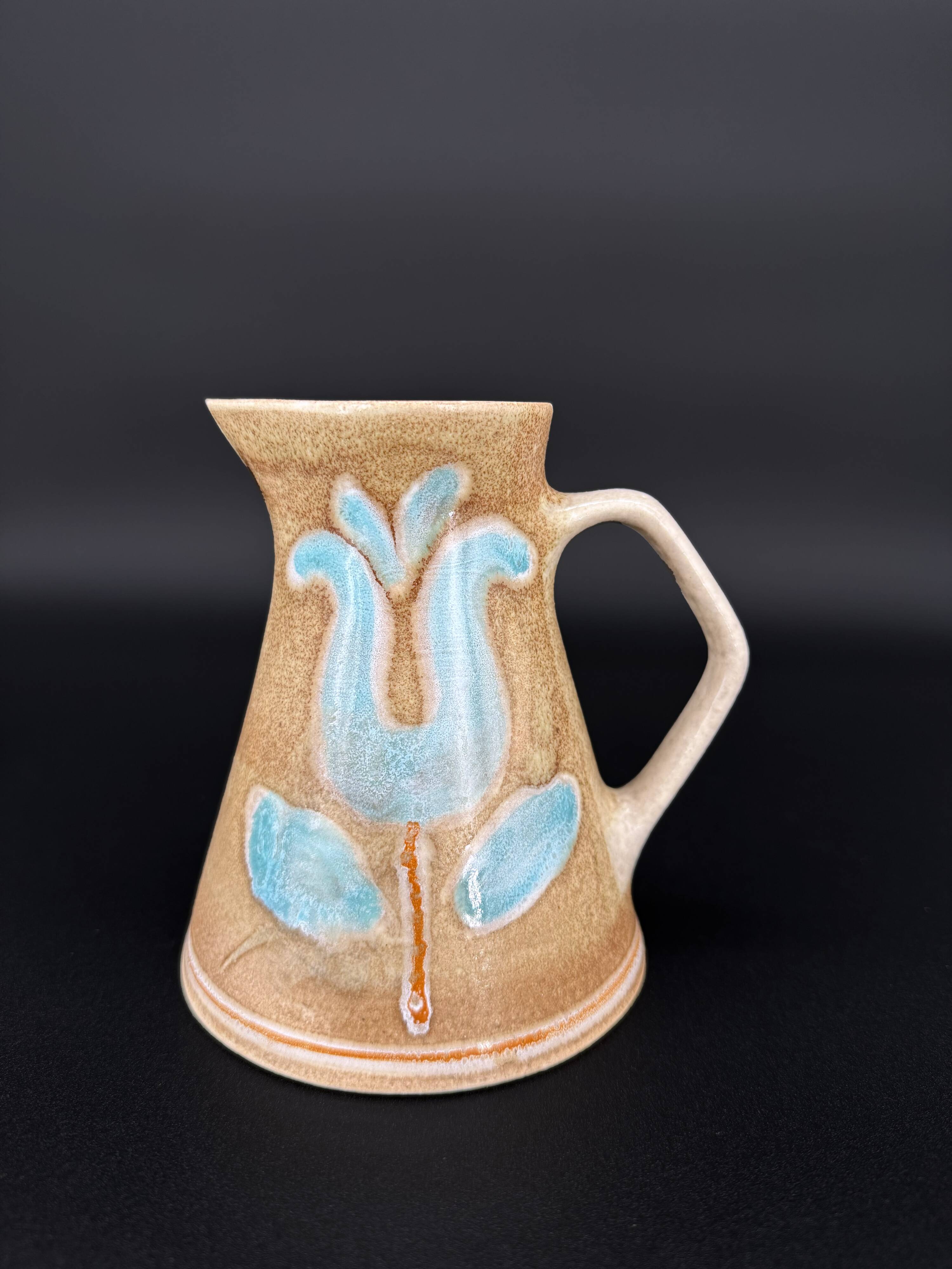 Grès breton peint main – Ensemble floral turquoise Manufacture Bretonne de