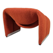 F598 Groovy 'M' chaise in orange/red bouclette by Pierre Paulin for Artifort, 1980