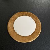 Vintage wall mirror round shape brown velvet frame 30cm