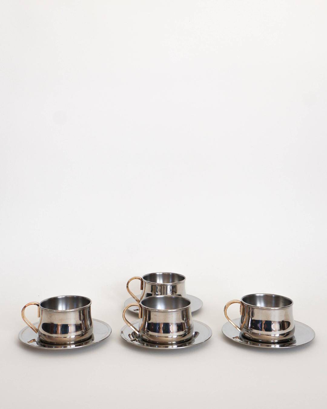 Set of 4 double-walled stainless steel espresso cups and saucer Made in Italy, Design 1970
