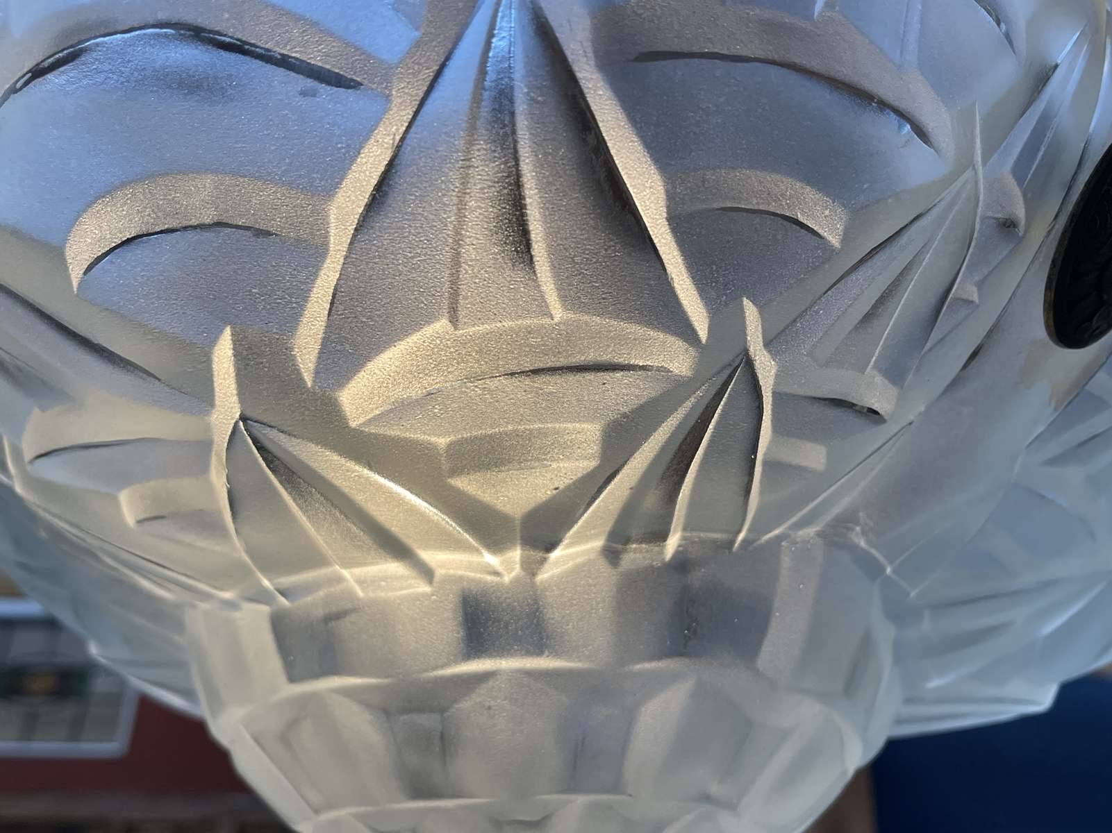 Art Deco suspension in moulded-pressed glass with geometric decoration signed Degué.